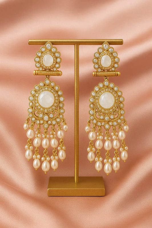 Golden Pearl Cascade Earrings