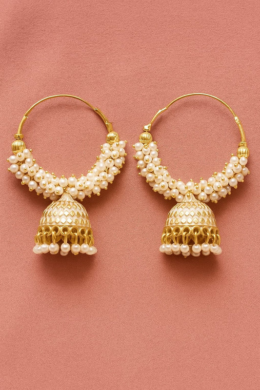 Pearl Grace Golden Chandbali Jhumkas