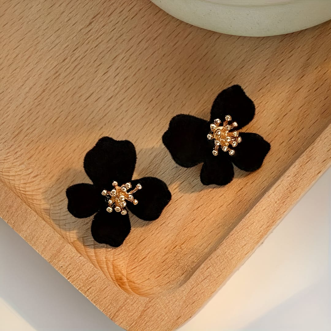 Black Petal Blossom Stud Earrings