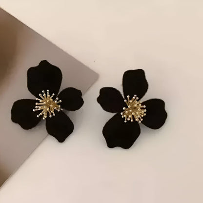 Black Petal Blossom Stud Earrings