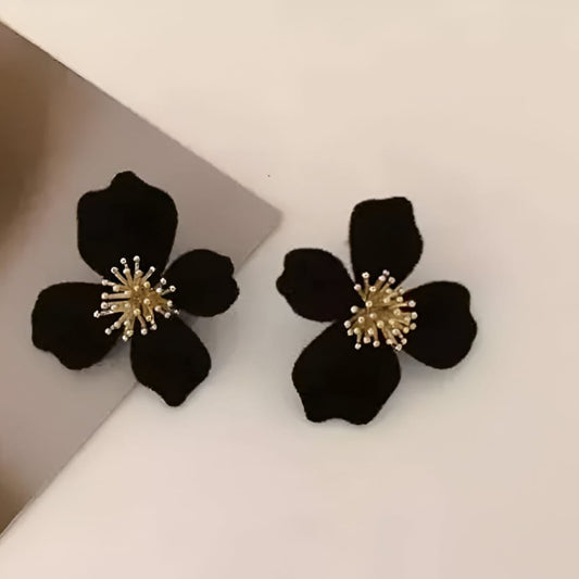 Black Petal Blossom Stud Earrings