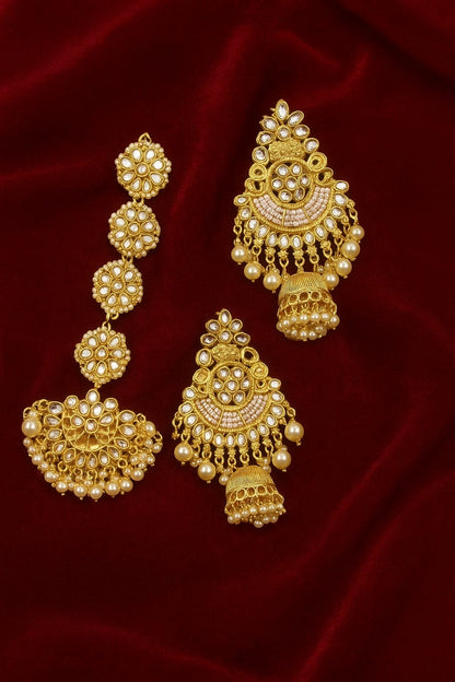 Royal Kundan Pearl Earring & Maang Tikka Set