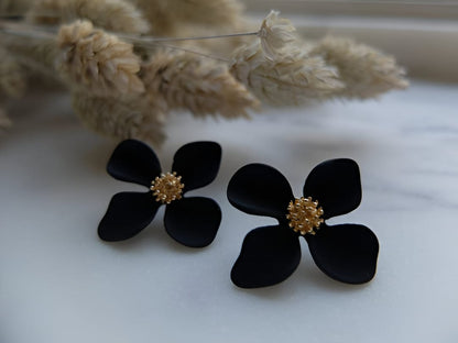 Black Petal Blossom Stud Earrings